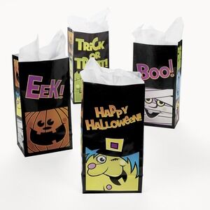 48 Halloween Paper Treat Bags with Tissue Paper Spooky Party Favor Gift Bags